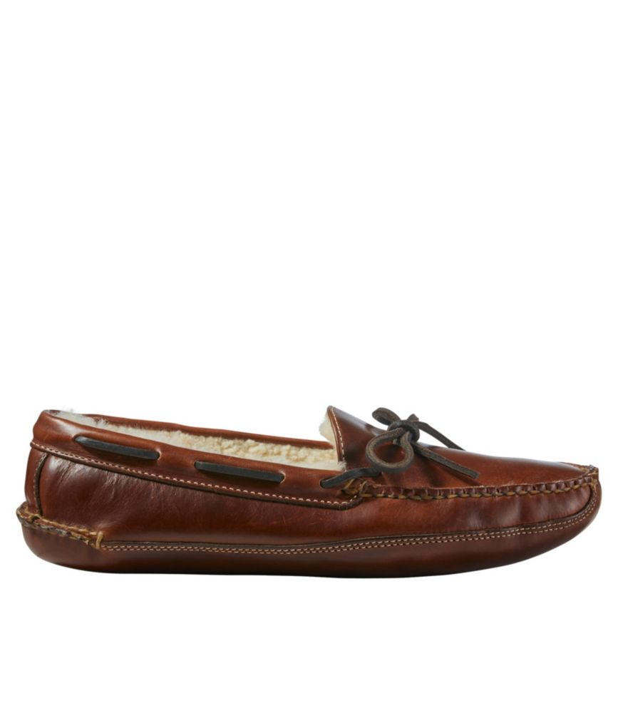 Men'S L.L.Bean Leather Double-Sole Slippers, Shearling-Lined