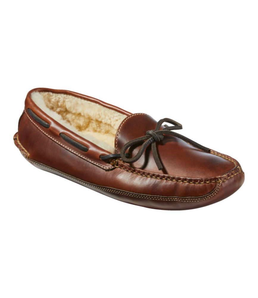 Men'S L.L.Bean Leather Double-Sole Slippers, Shearling-Lined