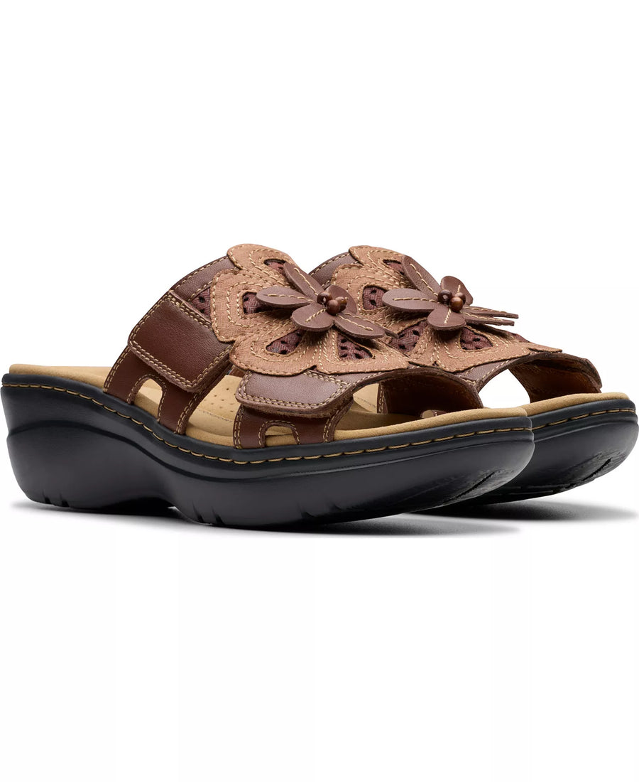 Clarks Merliah2 Belle Flower Leather Wedge Sandals