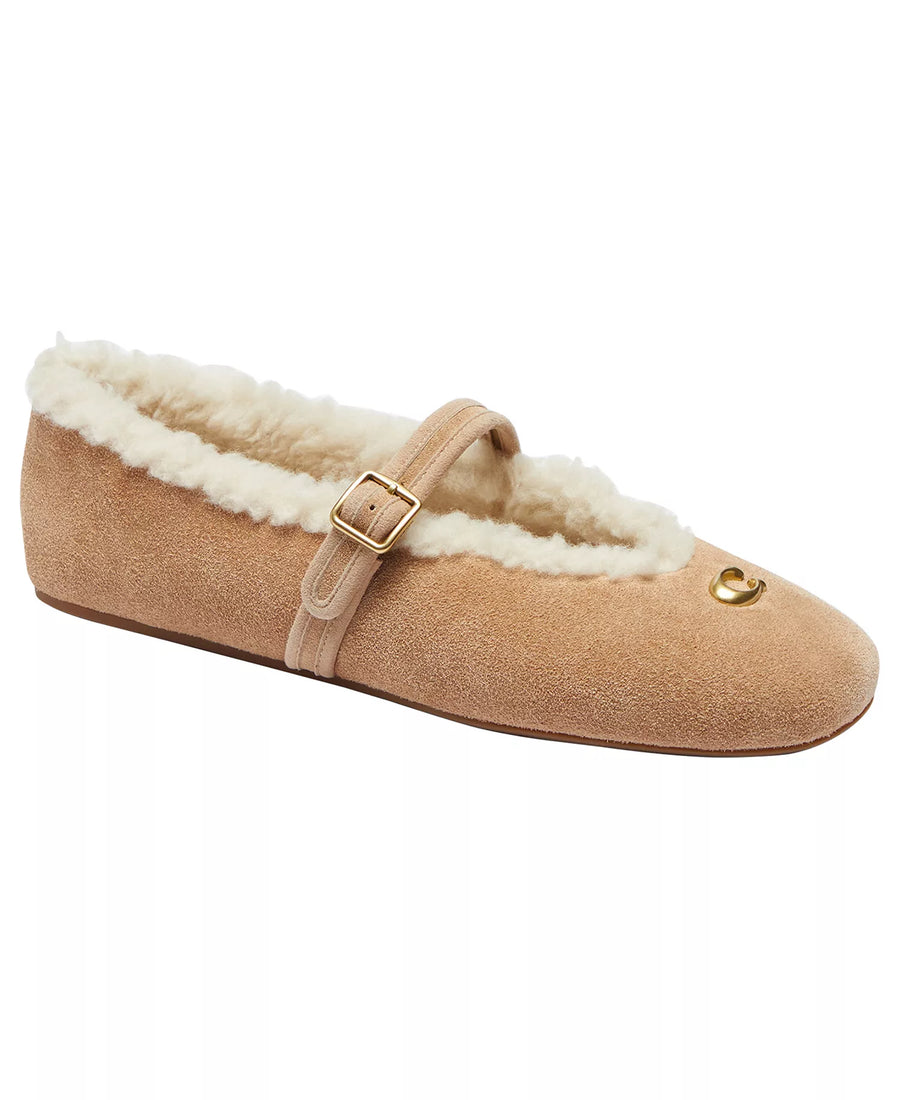 Coach Women's Sculpted C Shearling Mary Jane Flats