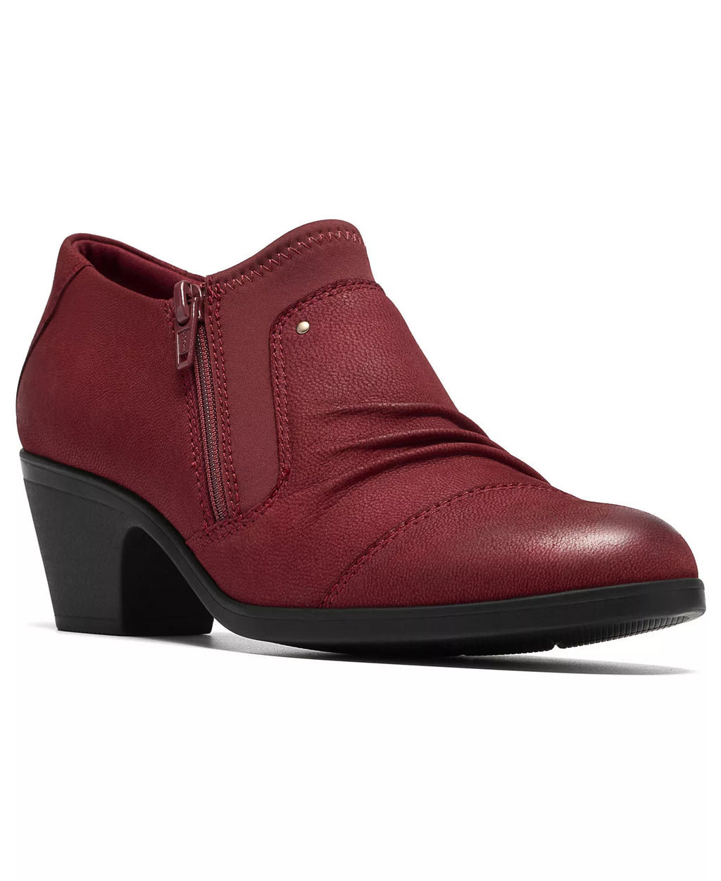 Clarks Women's Emily2 Vine Round Toe Block Heel Ruched Shooties