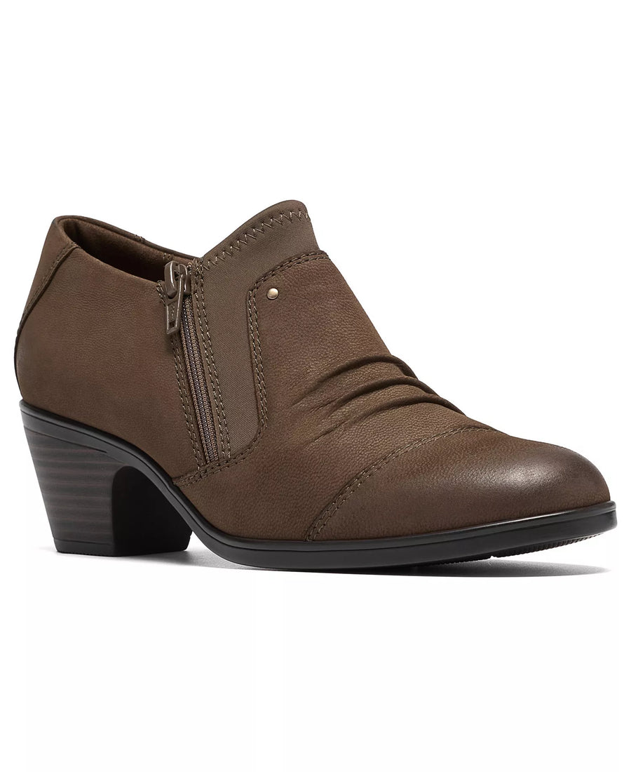 Clarks Women's Emily2 Vine Round Toe Block Heel Ruched Shooties