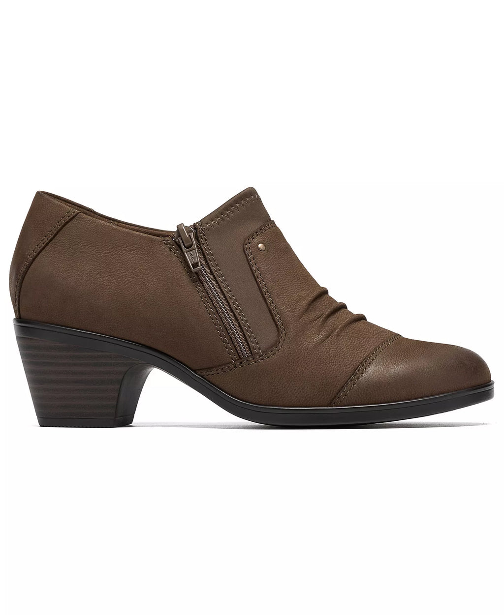 Clarks Women's Emily2 Vine Round Toe Block Heel Ruched Shooties