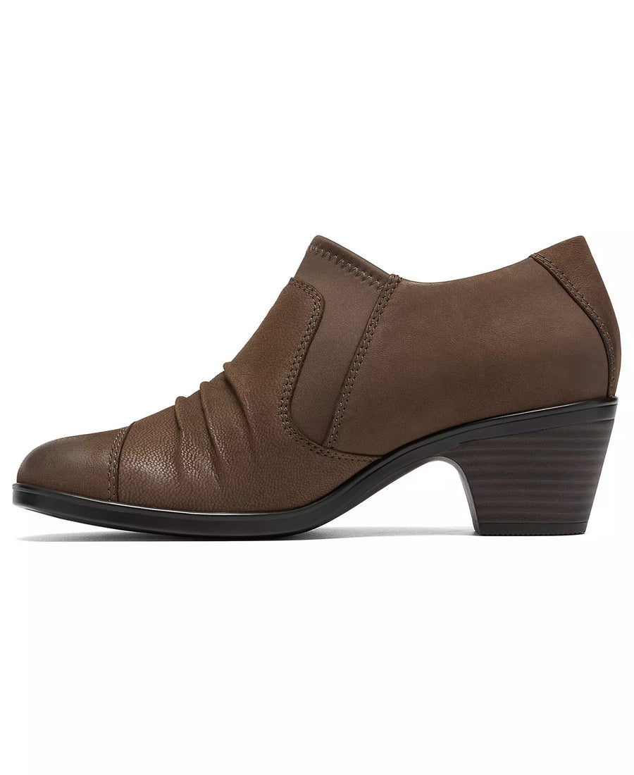 Clarks Women's Emily2 Vine Round Toe Block Heel Ruched Shooties