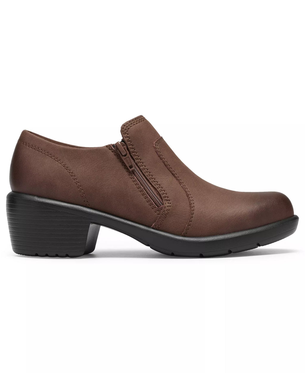 Clarks Women's Kynnzie Zip Block Heel Round Toe Leather Shooties