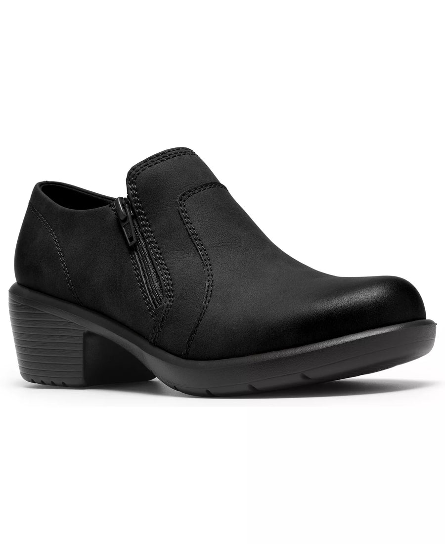 Clarks Women's Kynnzie Zip Block Heel Round Toe Leather Shooties