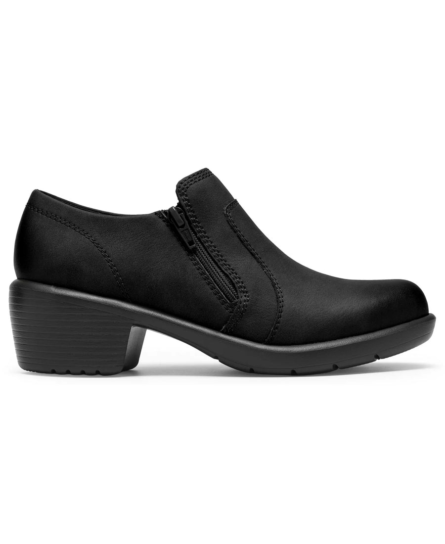 Clarks Women's Kynnzie Zip Block Heel Round Toe Leather Shooties