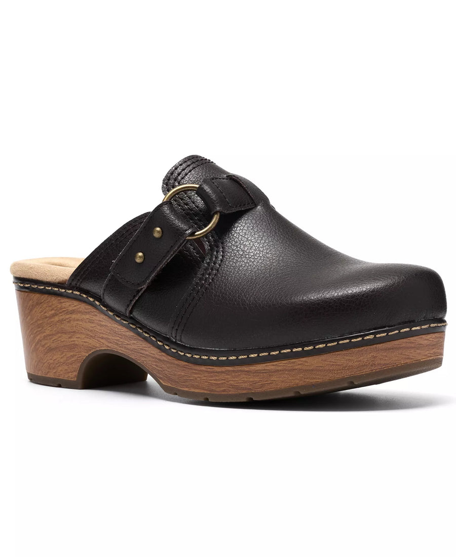 Clarks Women's Paizlee Ali Leather Block Heel Mule Clogs