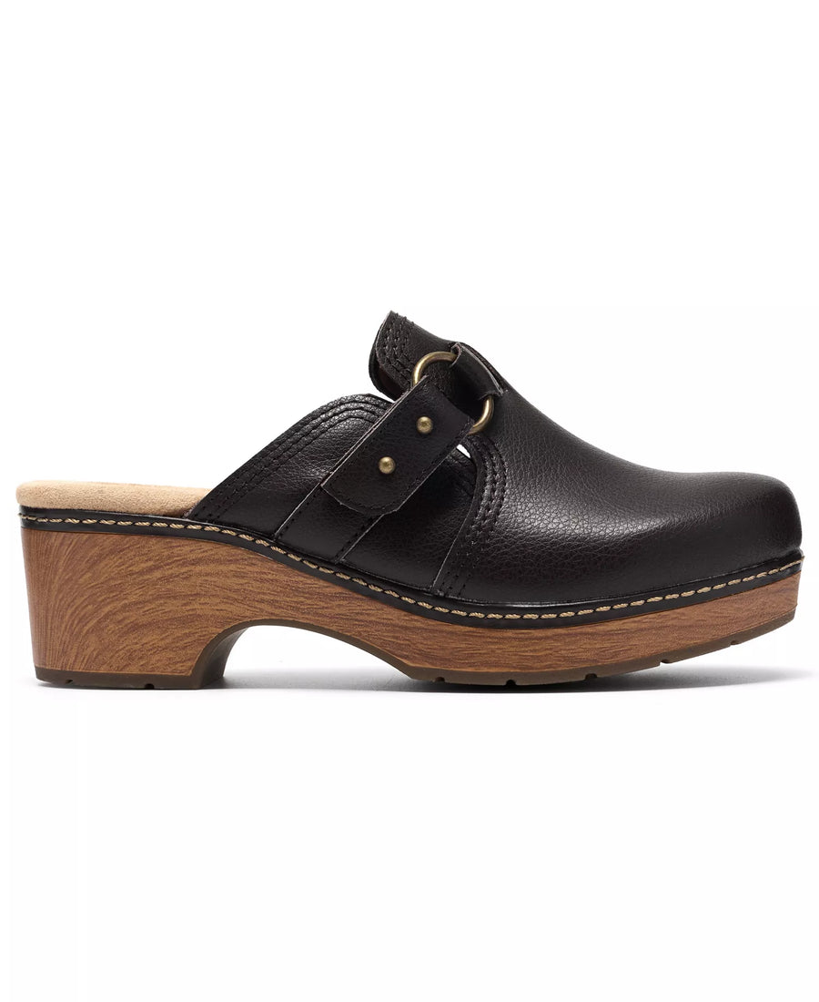 Clarks Women's Paizlee Ali Leather Block Heel Mule Clogs