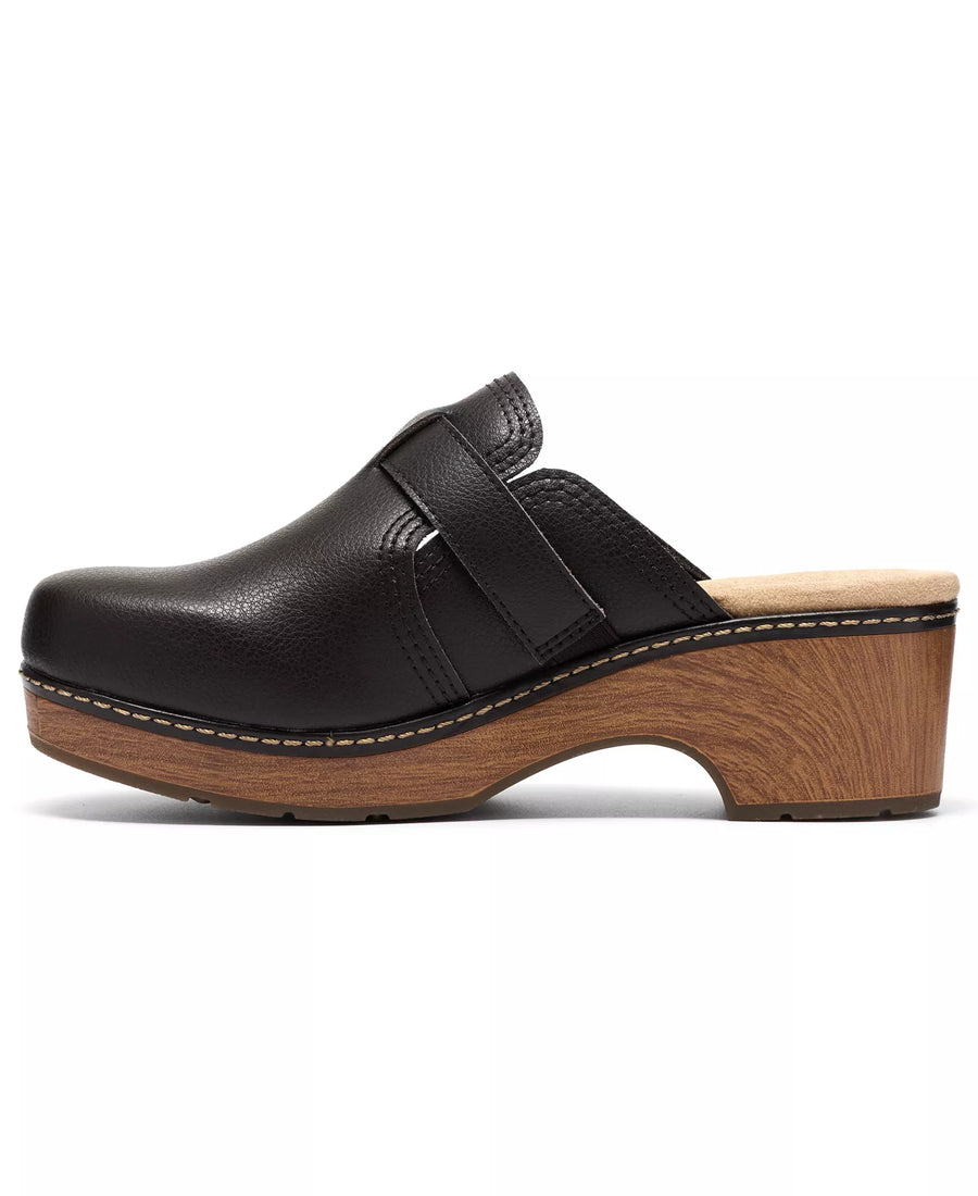 Clarks Women's Paizlee Ali Leather Block Heel Mule Clogs