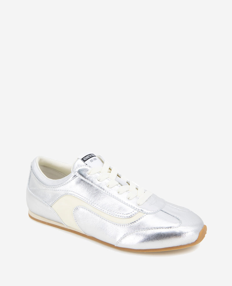 Kenneth Cole Alma Leather Sneakers Silver Leather