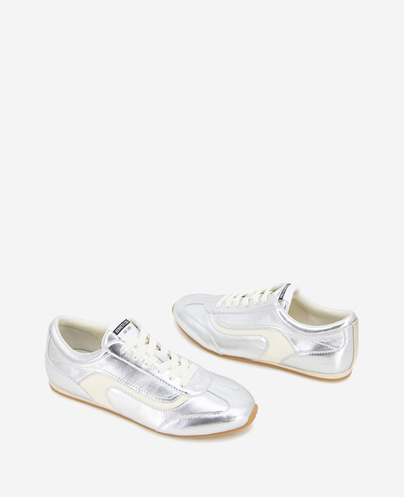 Kenneth Cole Alma Leather Sneakers Silver Leather