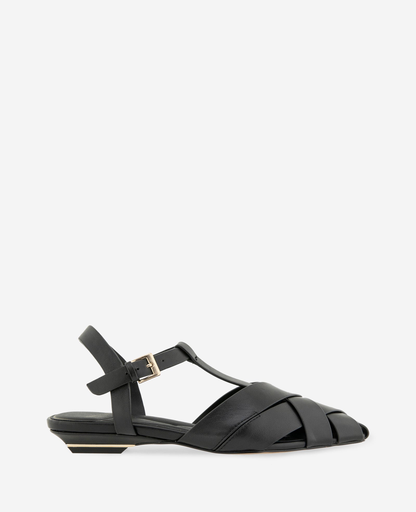 Kenneth Cole Bindy Woven Leather T-Strap Sandals Black Leather