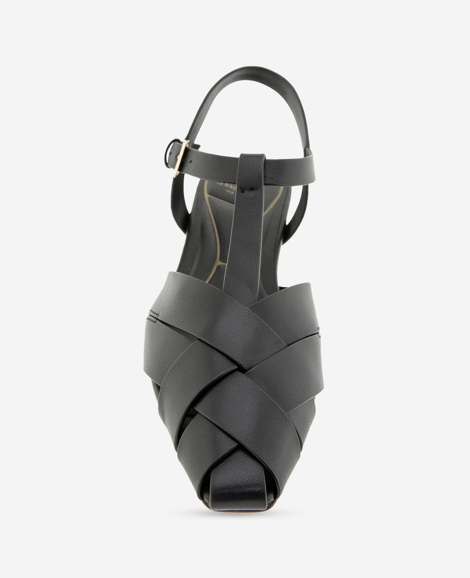 Kenneth Cole Bindy Woven Leather T-Strap Sandals Black Leather