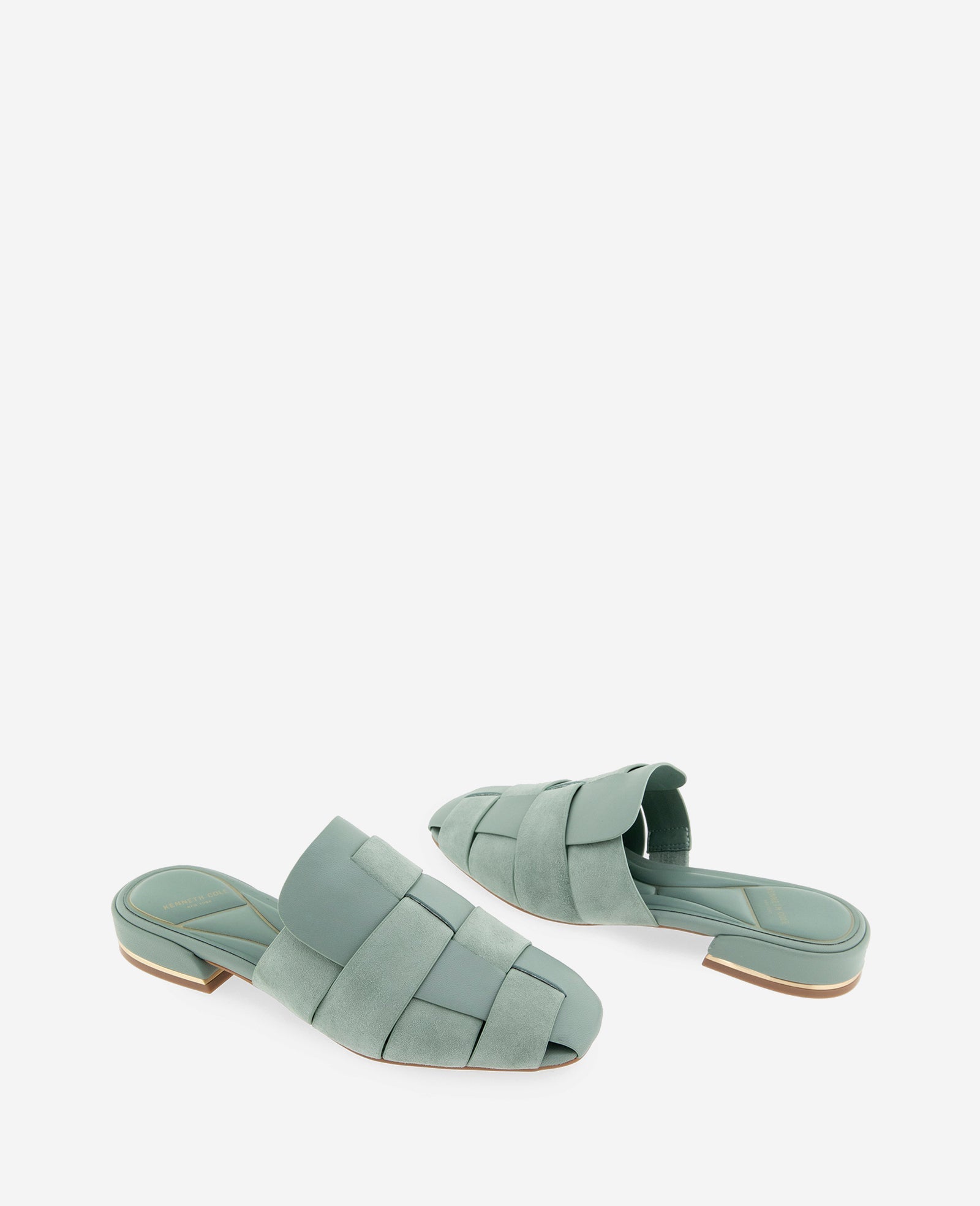 Kenneth Cole Faina Leather Fisherman Slide Sandals Aqua Leather