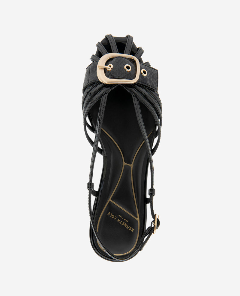 Kenneth Cole Farrah Patent Caged In Buckle Sandals Black Patent