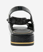 Kenneth Cole Illia Patent Open Toe Hardware Flat Slingbacks Black Patent