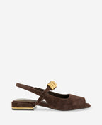 Kenneth Cole Illia Suede Open Toe Hardware Flat Slingbacks Chocolate Suede