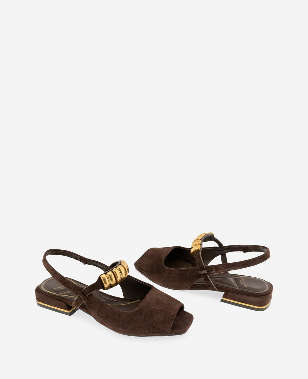 Kenneth Cole Illia Suede Open Toe Hardware Flat Slingbacks Chocolate Suede