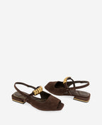 Kenneth Cole Illia Suede Open Toe Hardware Flat Slingbacks Chocolate Suede