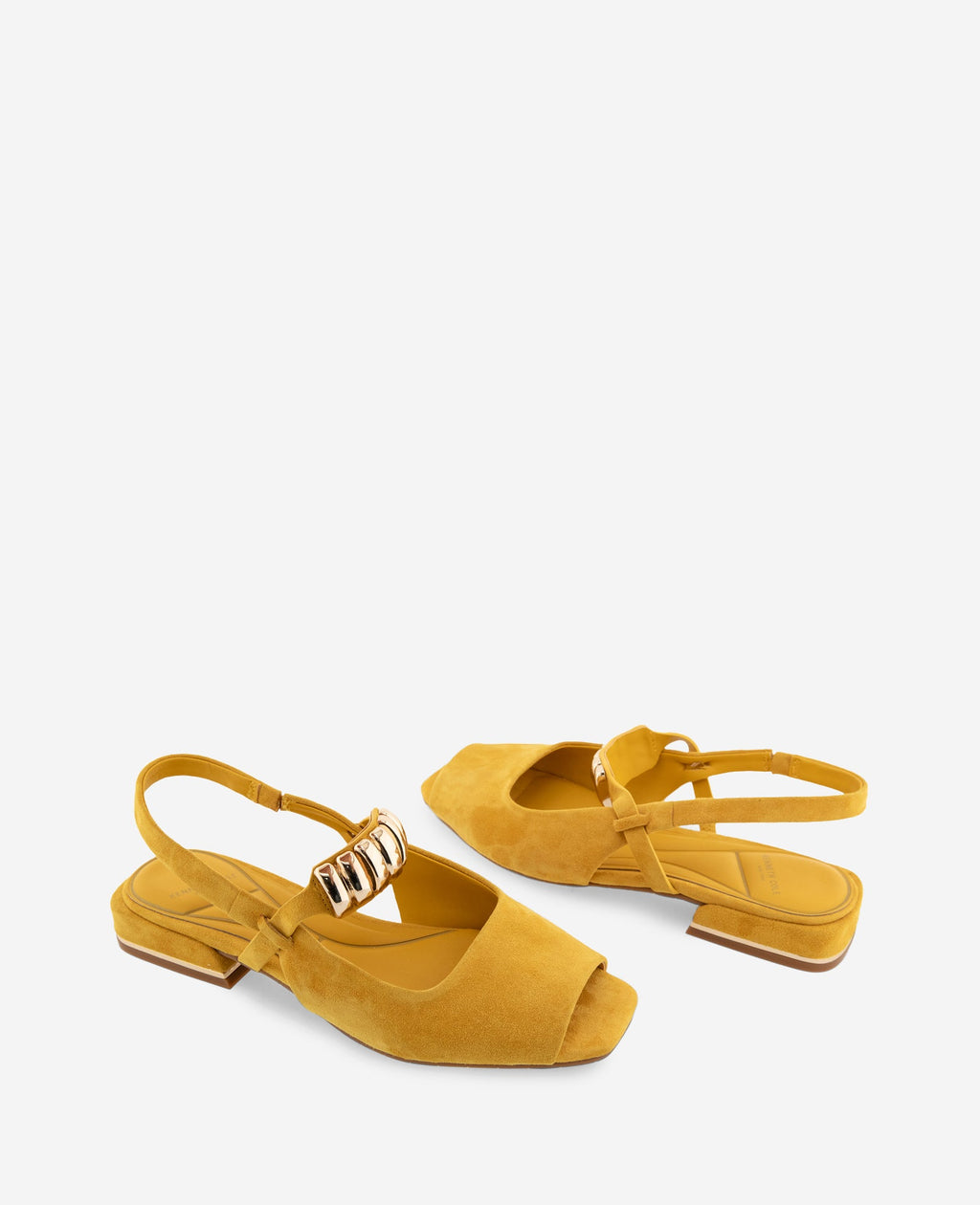 Kenneth Cole Illia Suede Open Toe Hardware Flat Slingbacks Sulphur Suede