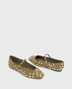 Kenneth Cole Jasper Suede Stud Ballet Flats Loden