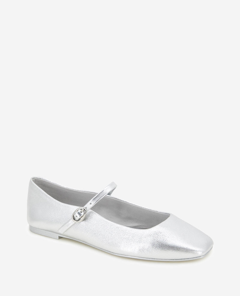 Kenneth Cole Jasper Metallic Leather Ballet Flats Silver Leather