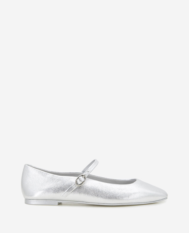 Kenneth Cole Jasper Metallic Leather Ballet Flats Silver Leather