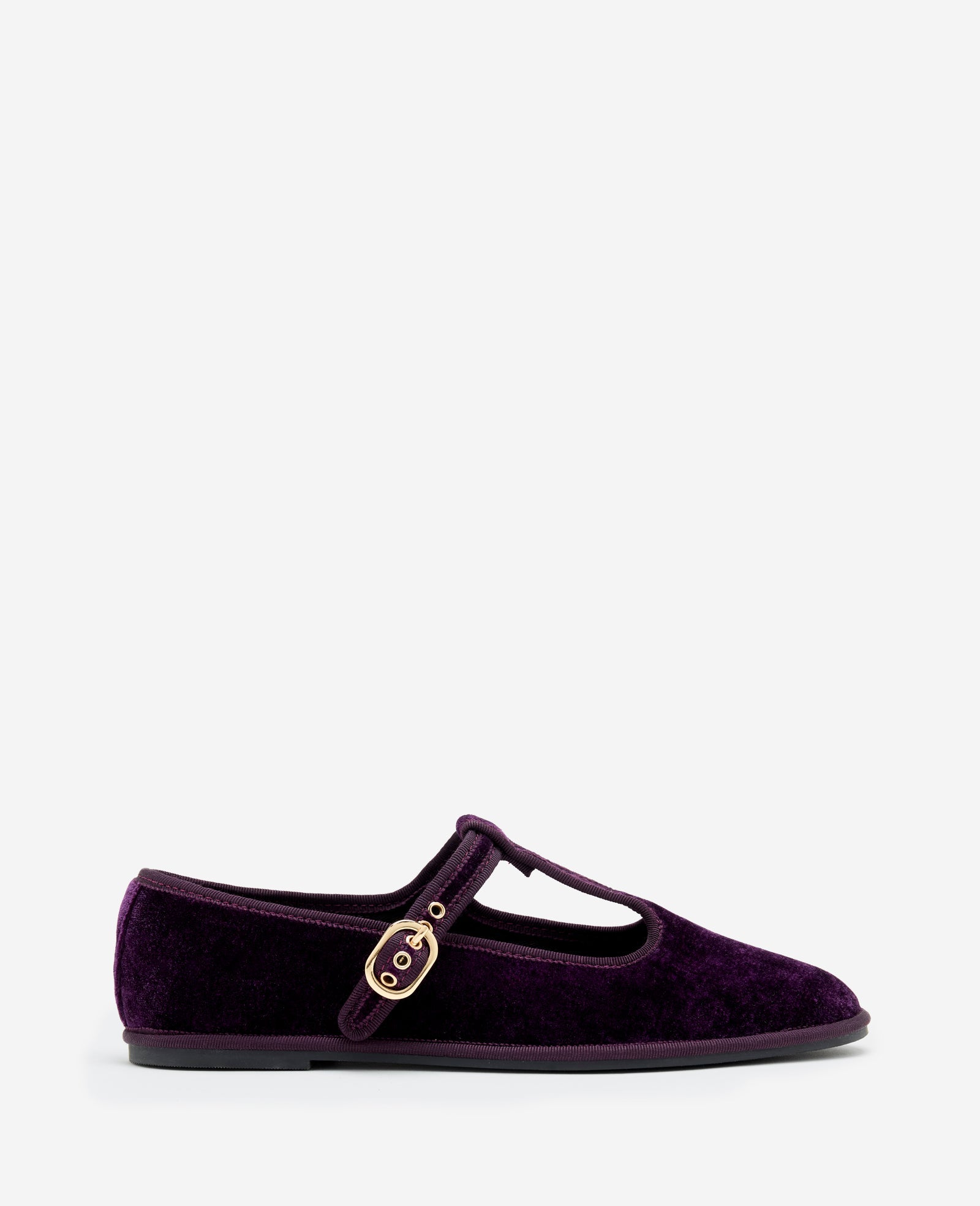 Kenneth Cole Verona Velvet T-Strap Mary Jane Flats Plum Velvet