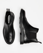 Kenneth Cole Frank Double Gore Wingtip Chelsea Boots Black Leather