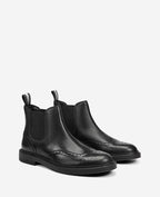 Kenneth Cole Frank Double Gore Wingtip Chelsea Boots Black Leather