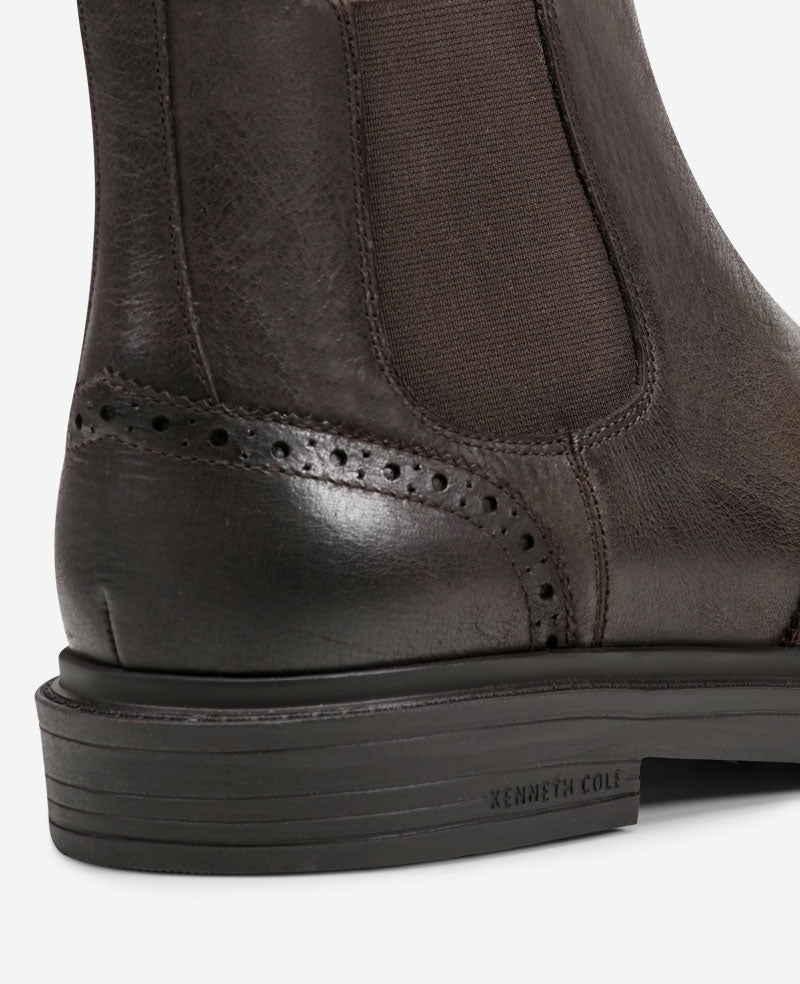 Kenneth Cole Frank Double Gore Wingtip Chelsea Boots Mocha Leather