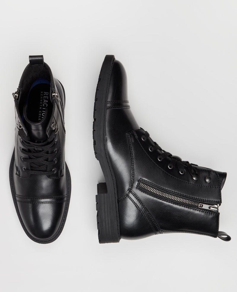 Kenneth Cole Reaction - Captain Cap Toe Double Zip Combat Boots Black