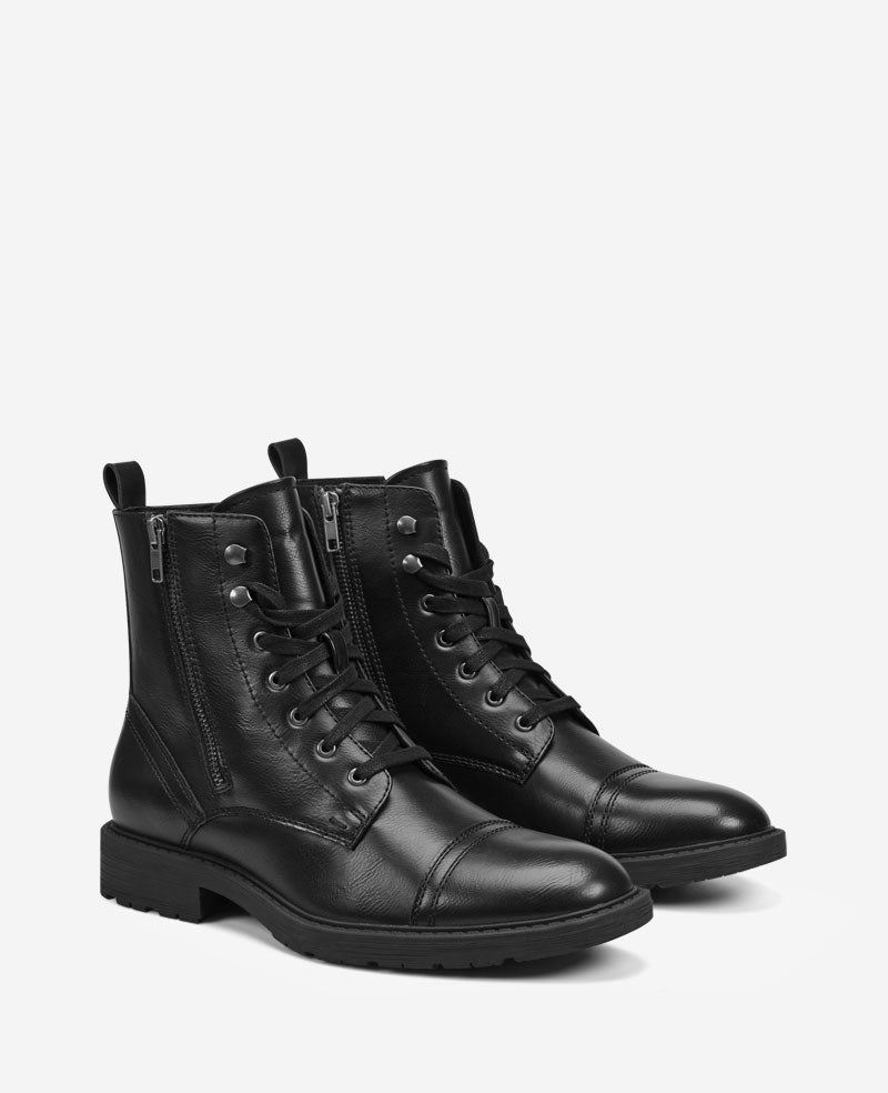 Kenneth Cole Reaction - Captain Cap Toe Double Zip Combat Boots Black
