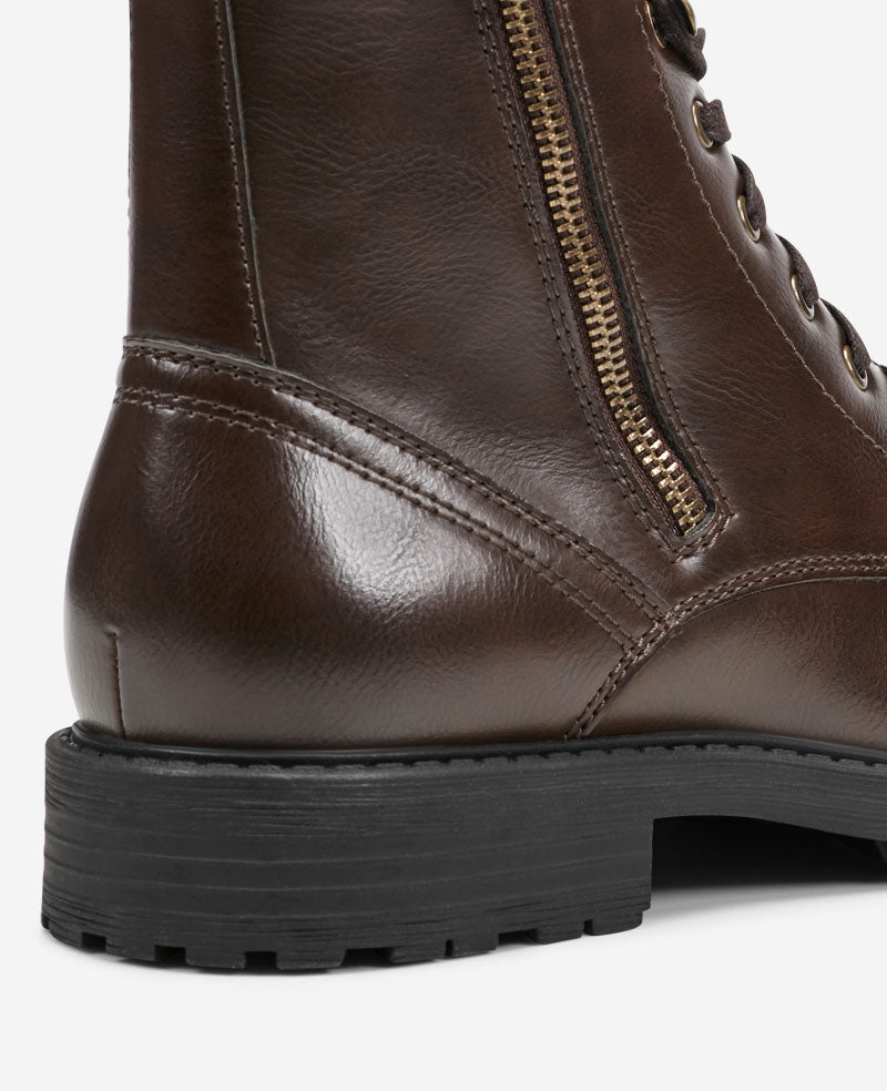 Kenneth Cole Reaction - Captain Cap Toe Double Zip Combat Boots Brown