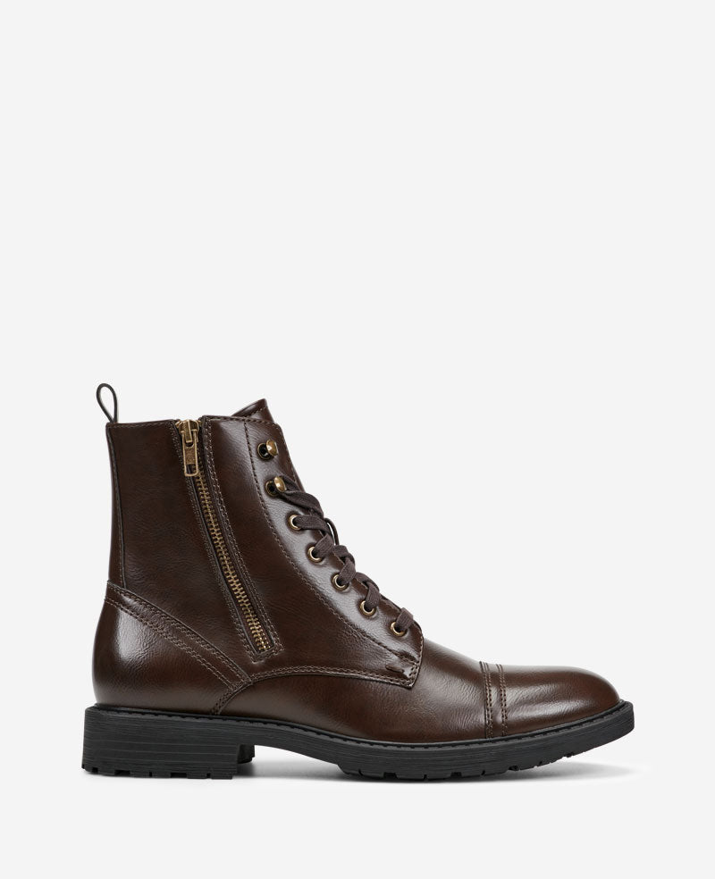 Kenneth Cole Reaction - Captain Cap Toe Double Zip Combat Boots Brown