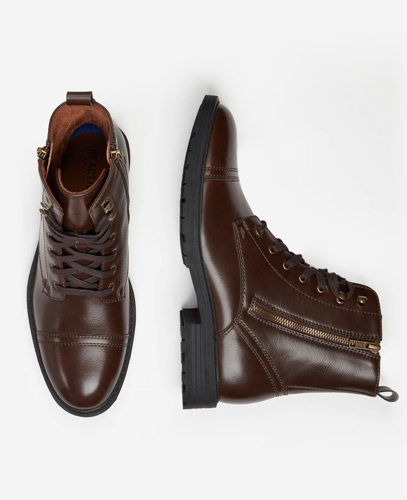 Kenneth Cole Reaction - Captain Cap Toe Double Zip Combat Boots Brown