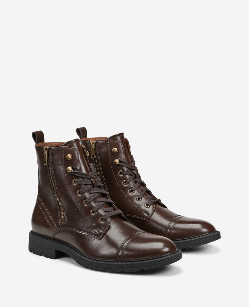 Kenneth Cole Reaction - Captain Cap Toe Double Zip Combat Boots Brown