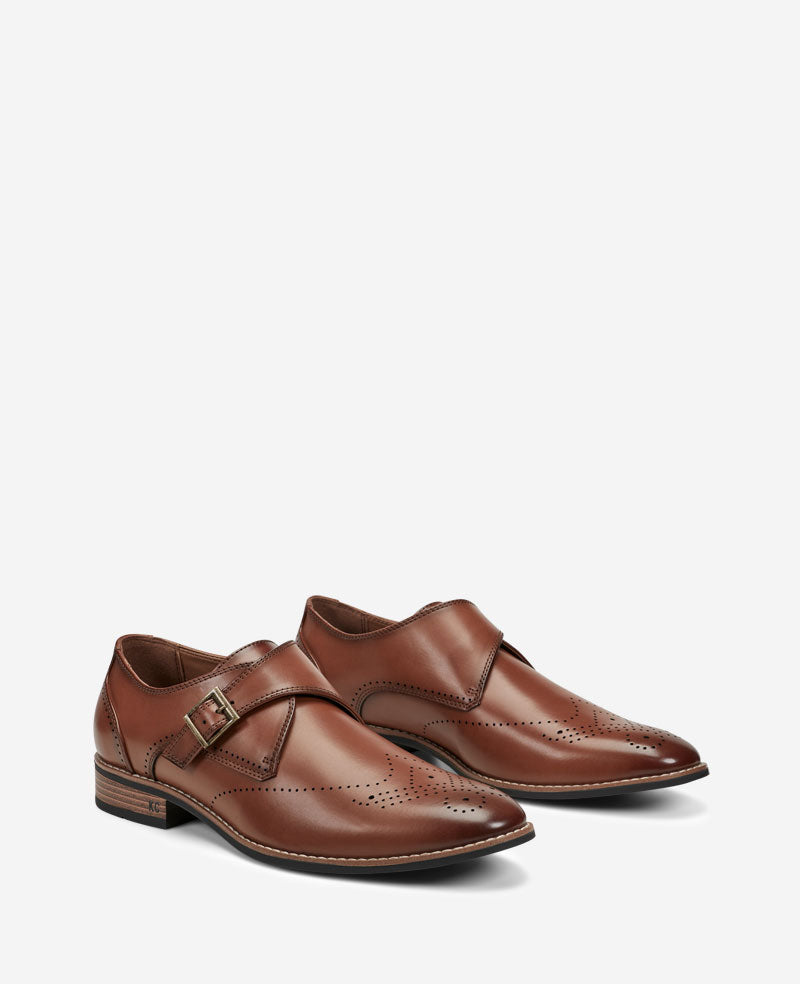 Kenneth Cole Reaction - Cheer Brogue Single Monk Straps Tan