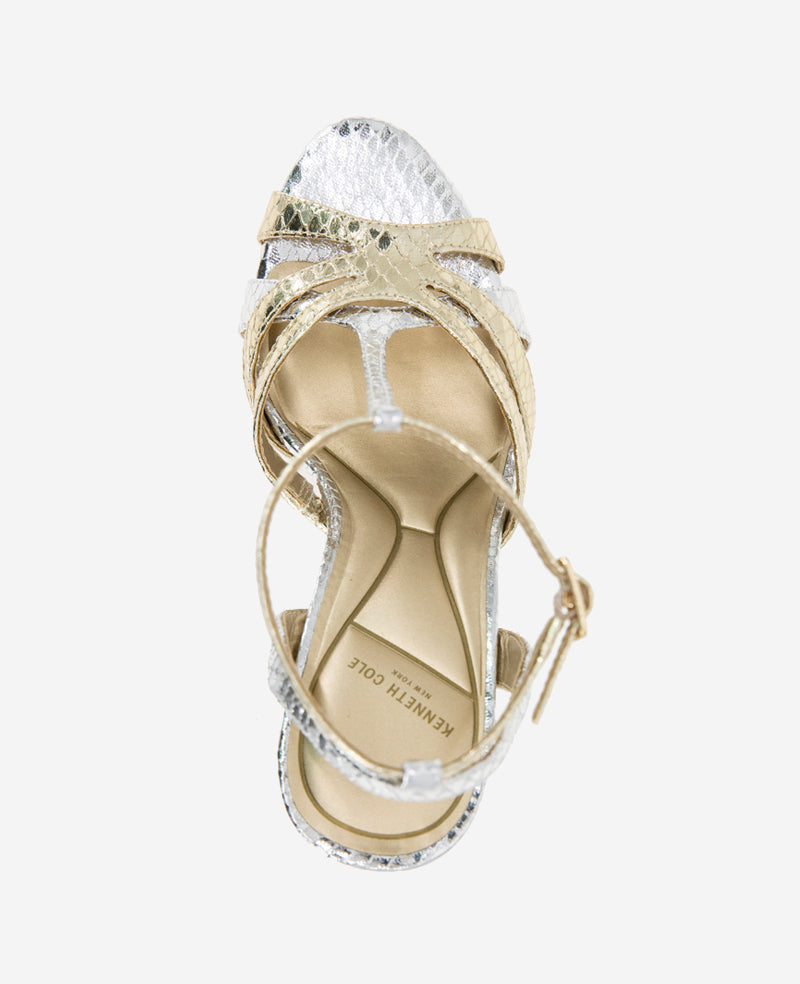 Kenneth Cole Liona Metallic Embossed Snake Heels Silver/Gold Metallic