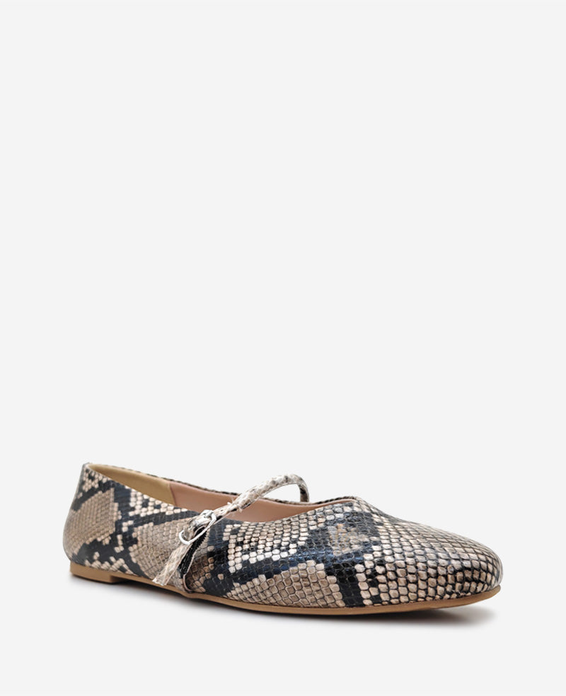 Kenneth Cole Magnolia Snakeskin Leather Ballet Flats Taupe Snake