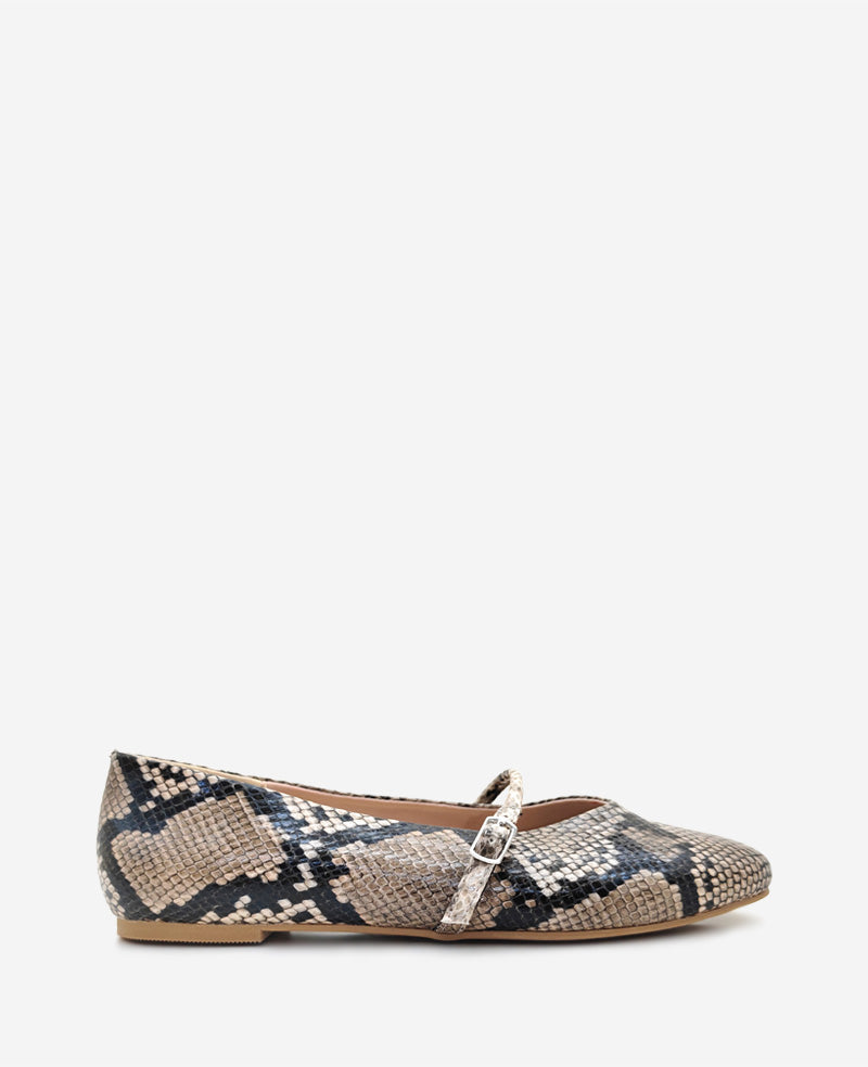 Kenneth Cole Magnolia Snakeskin Leather Ballet Flats Taupe Snake