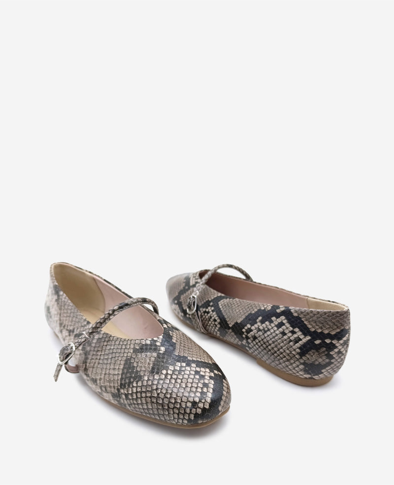 Kenneth Cole Magnolia Snakeskin Leather Ballet Flats Taupe Snake