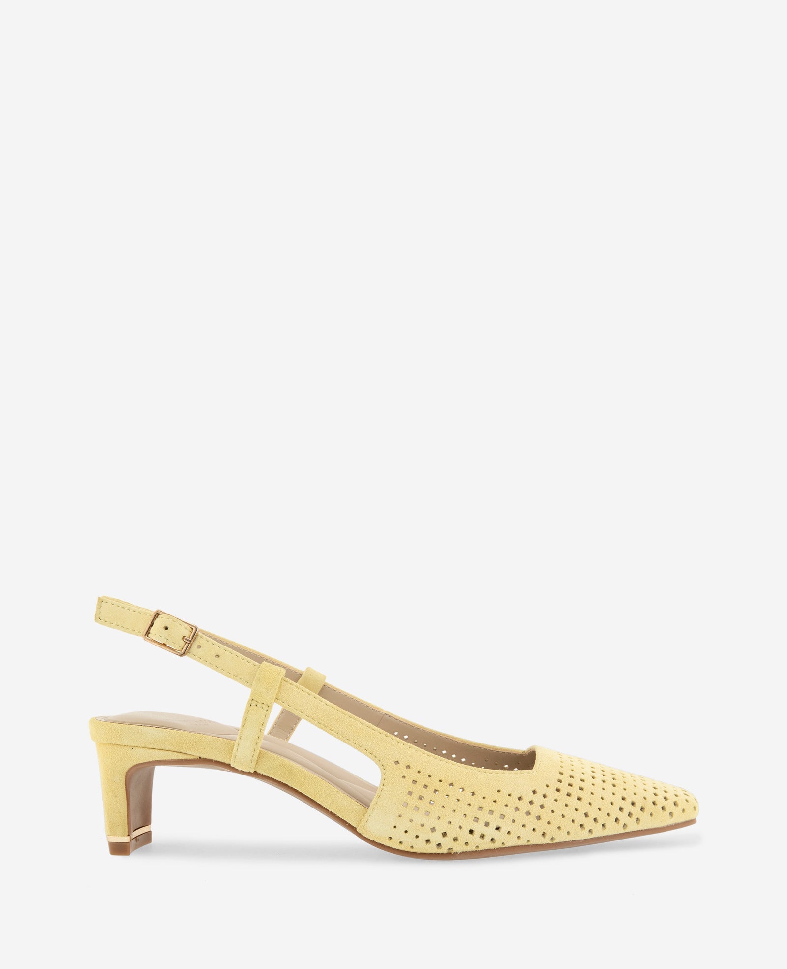 Kenneth Cole Marbella Perforated Suede Slingback Heels Lemon Suede