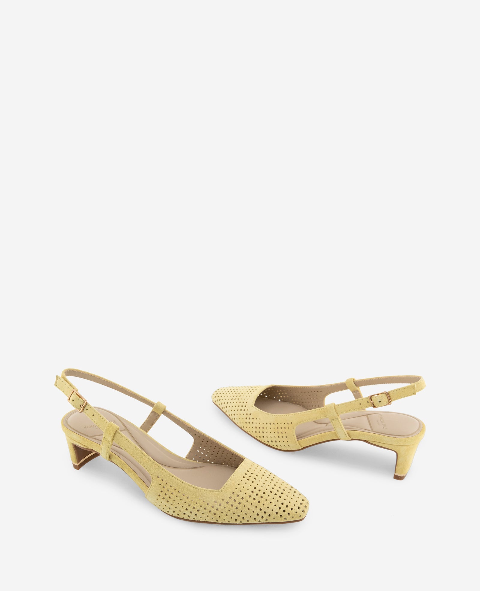 Kenneth Cole Marbella Perforated Suede Slingback Heels Lemon Suede