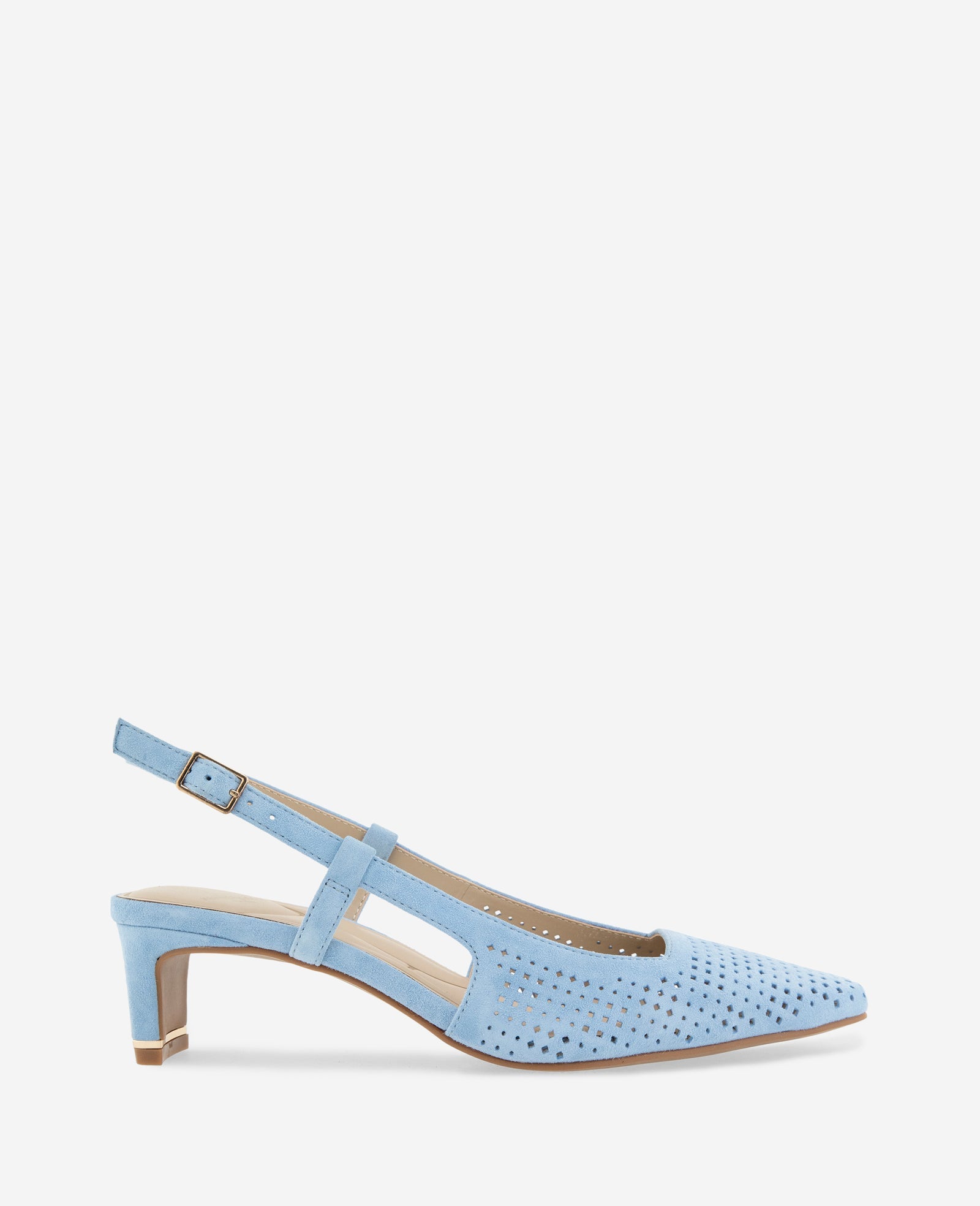 Kenneth Cole Marbella Perforated Suede Slingback Heels Sky Blue Suede
