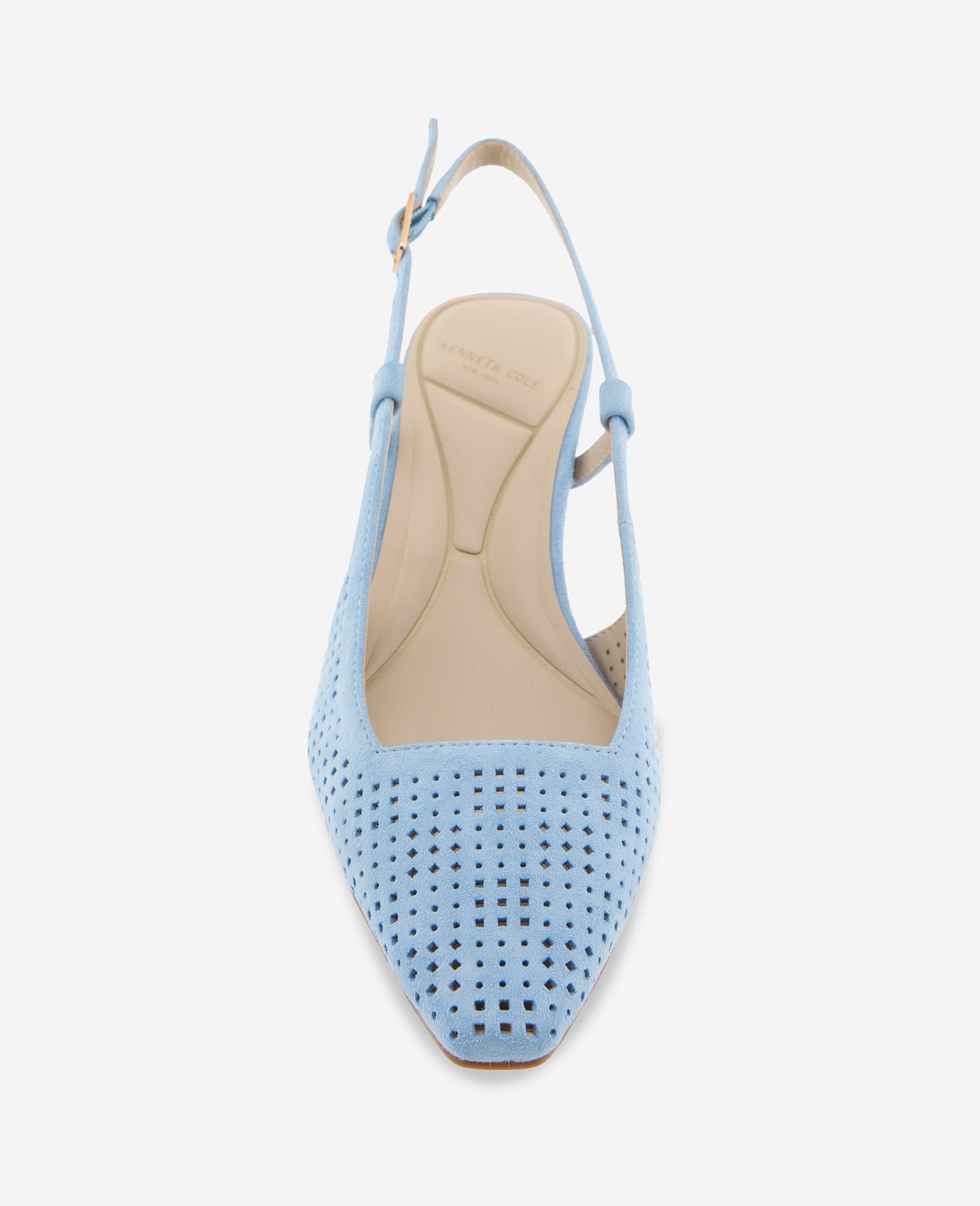 Kenneth Cole Marbella Perforated Suede Slingback Heels Sky Blue Suede