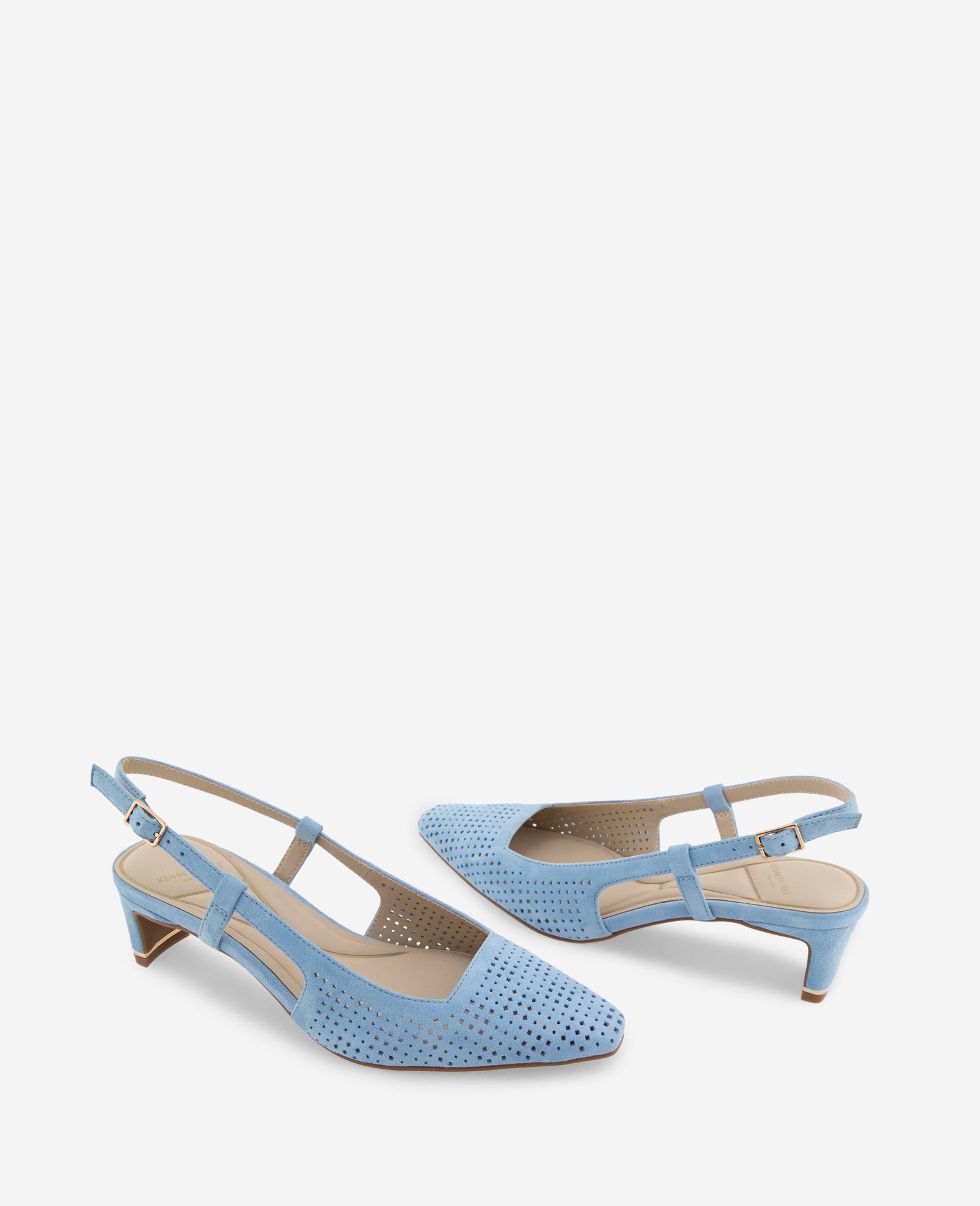 Kenneth Cole Marbella Perforated Suede Slingback Heels Sky Blue Suede