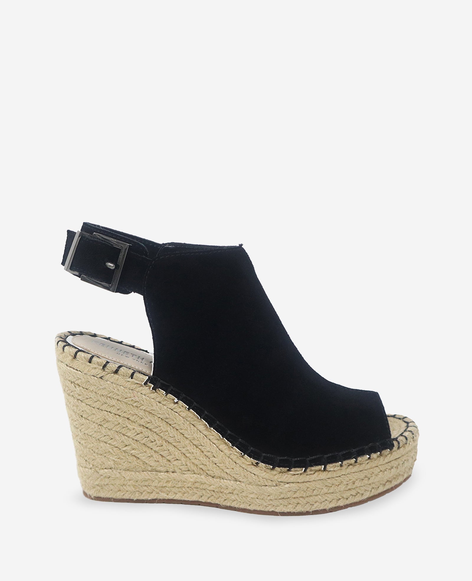 Kenneth Cole Olivia Suede Espadrille Wedge Sandals Black Suede