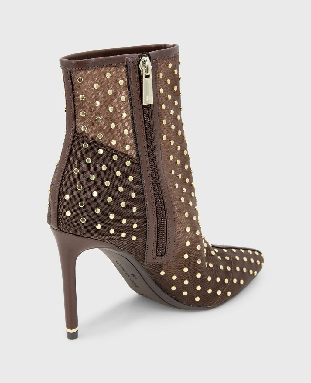 Kenneth Cole Quincy Mesh Micro Stud Heel Ankle Booties Brown Mesh